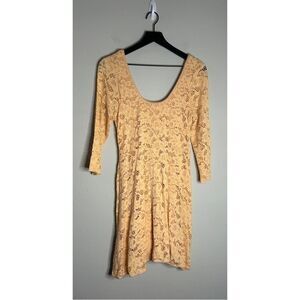 Free People Peach Lace Scoop Neck Mini Dress